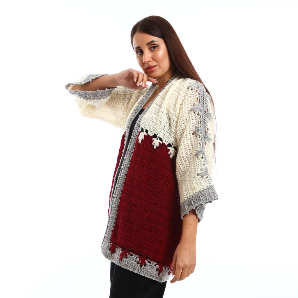 Crocheted open cardigan decorative stitching flared sleeves