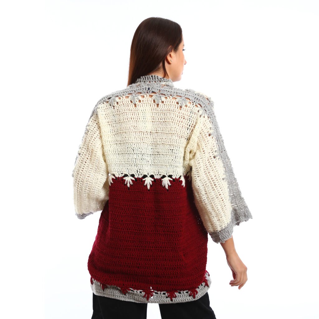 Crocheted open cardigan decorative stitching flared sleeves