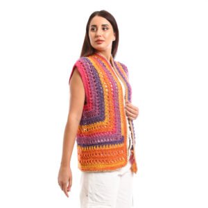 A colorful crocheted sleeveless open vest striped - Image 4