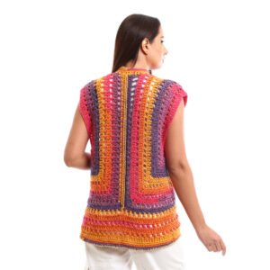 A colorful crocheted sleeveless open vest striped - Image 2