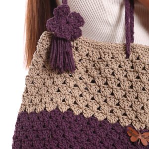 A handcrafted crochet tote bag featuring a two-tone - Image 2