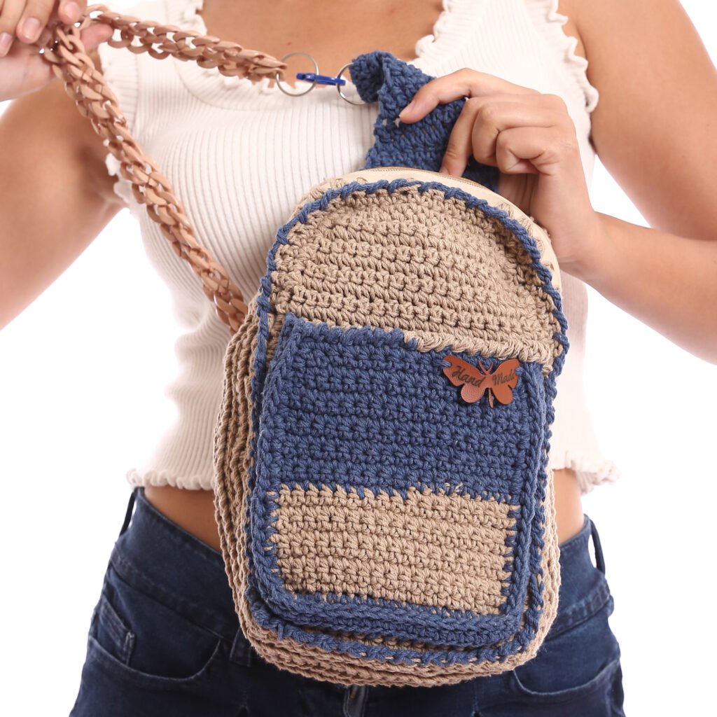Handmade crochet crossbody bag and a chunky chain strap