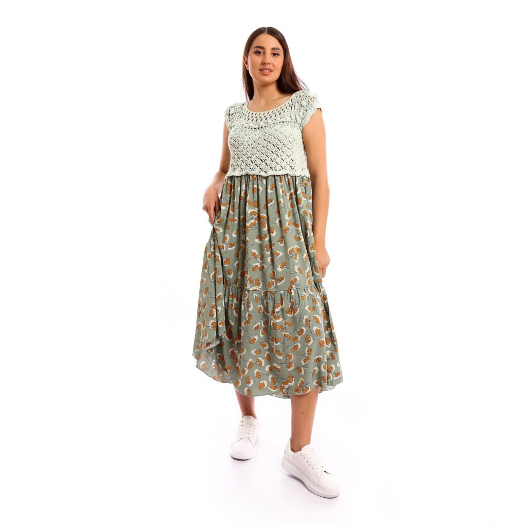 Boho Midi dress delicate crochet lace bodice flowy skirt