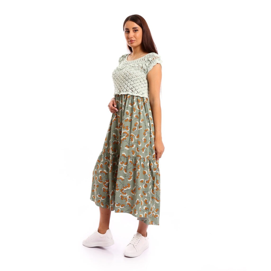 Boho Midi dress delicate crochet lace bodice flowy skirt