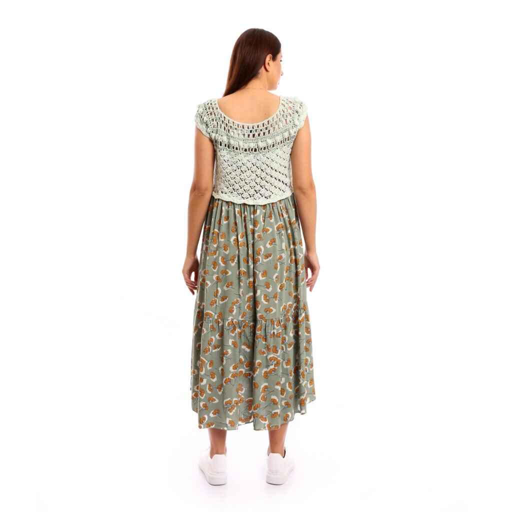 Boho Midi dress delicate crochet lace bodice flowy skirt