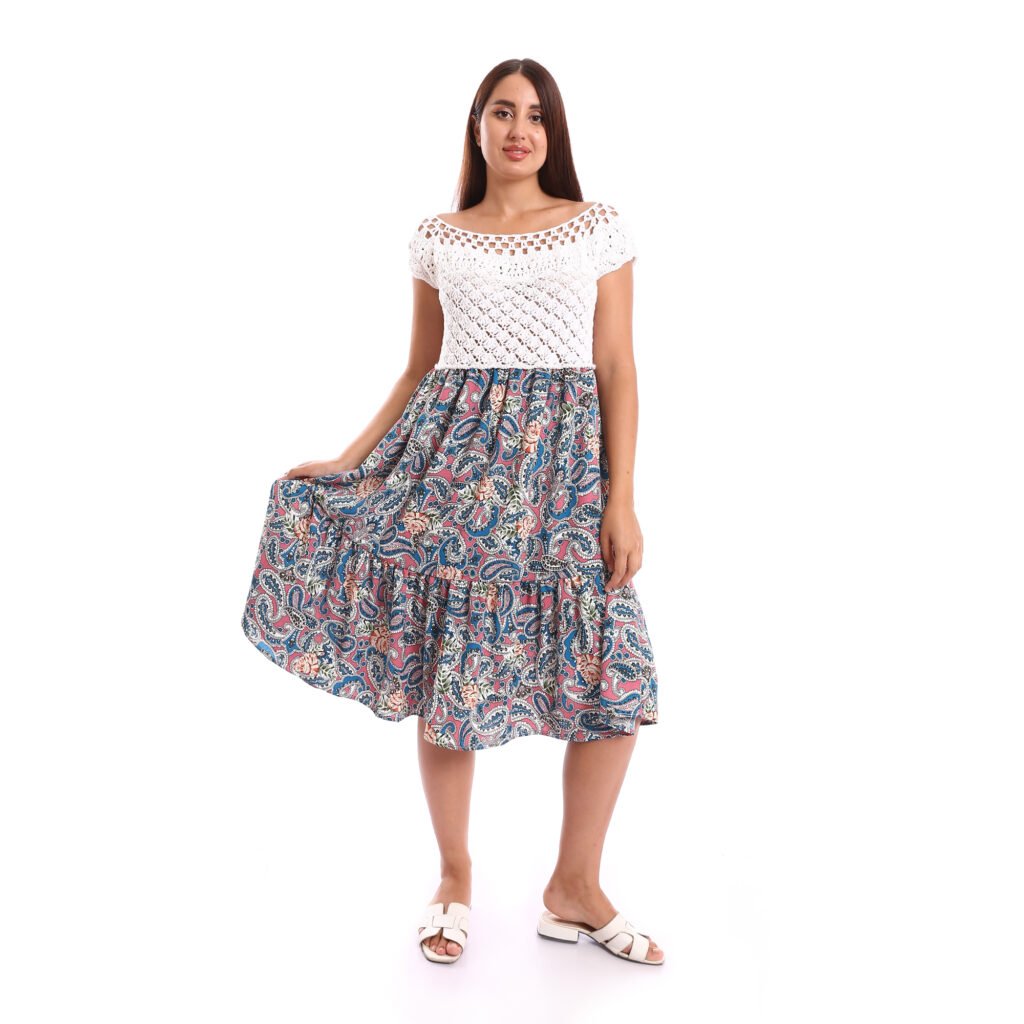 Boho midi dress delicate crochet lace bodice a flowy skirt