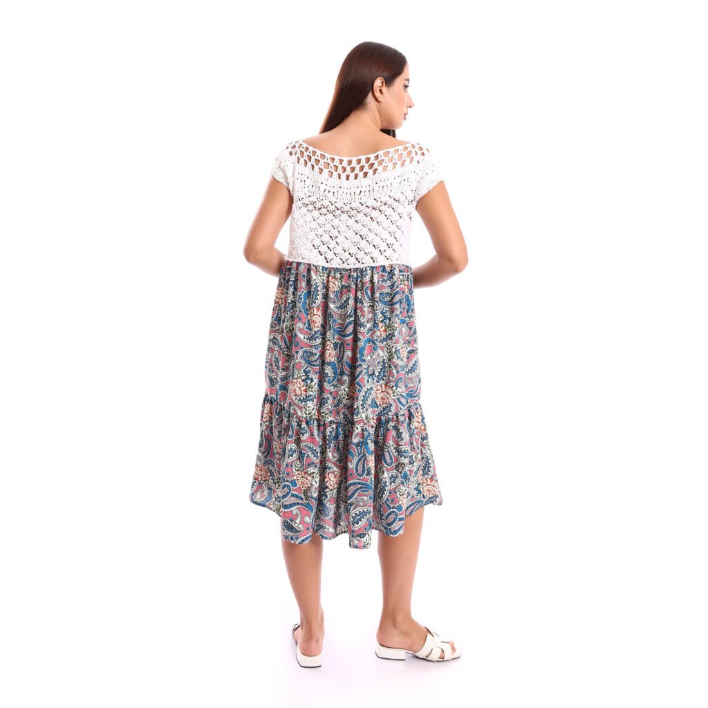 Boho midi dress  delicate crochet lace bodice a flowy skirt