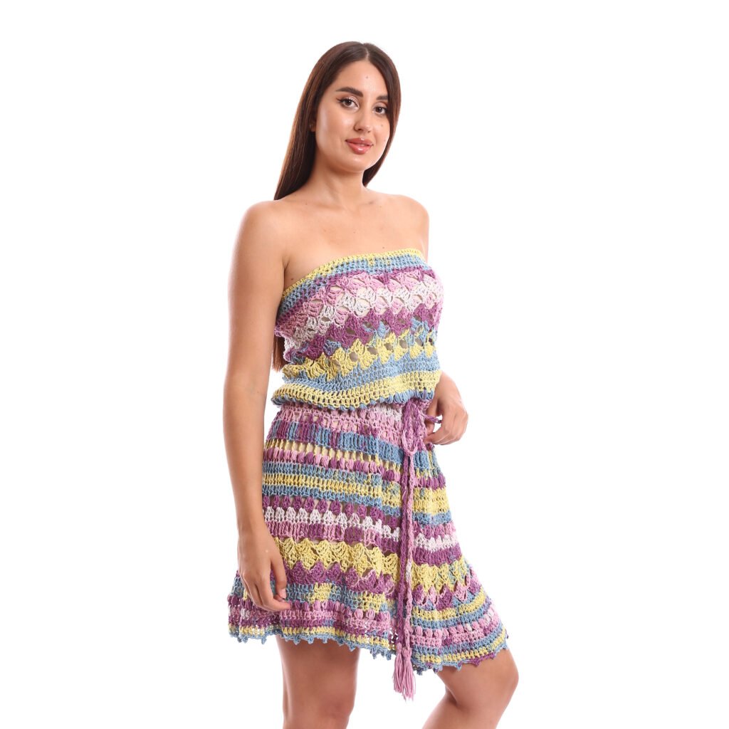Off shoulder crochet mini Beach dress  flared A-line skirt