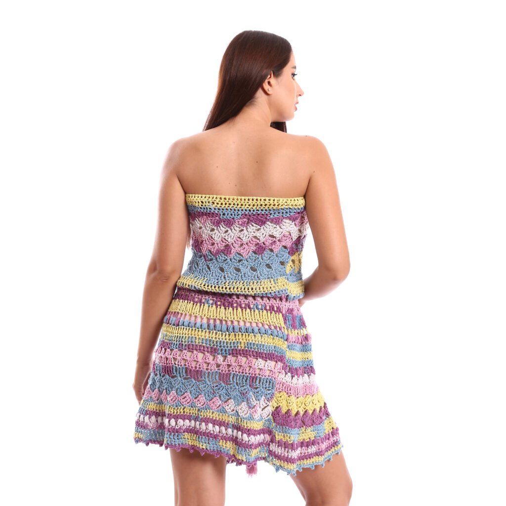 Off shoulder crochet mini Beach dress  flared A-line skirt