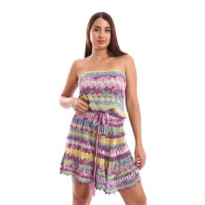 Off shoulder crochet mini Beach dress flared A-line skirt