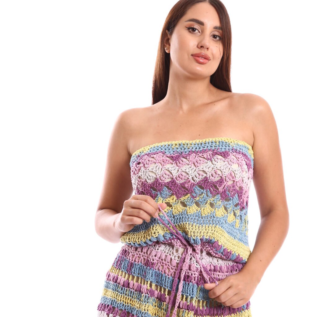 Off shoulder crochet mini Beach dress  flared A-line skirt