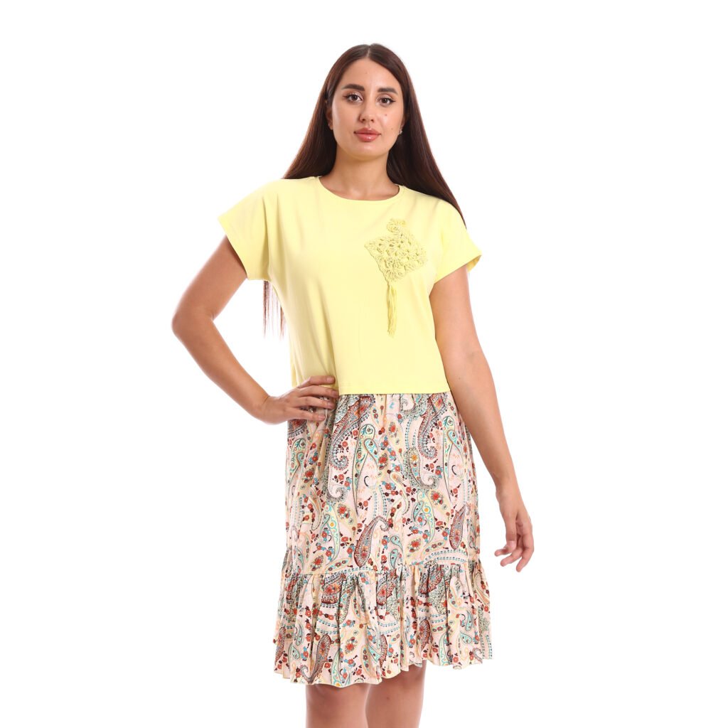 Boho dress T shirt body flowy skirt decorative crochet patch