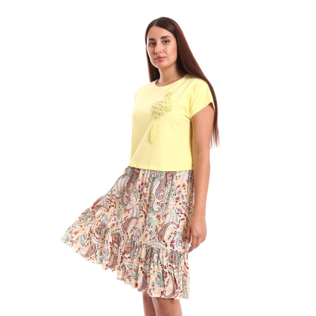 Boho dress T shirt body flowy skirt decorative crochet patch