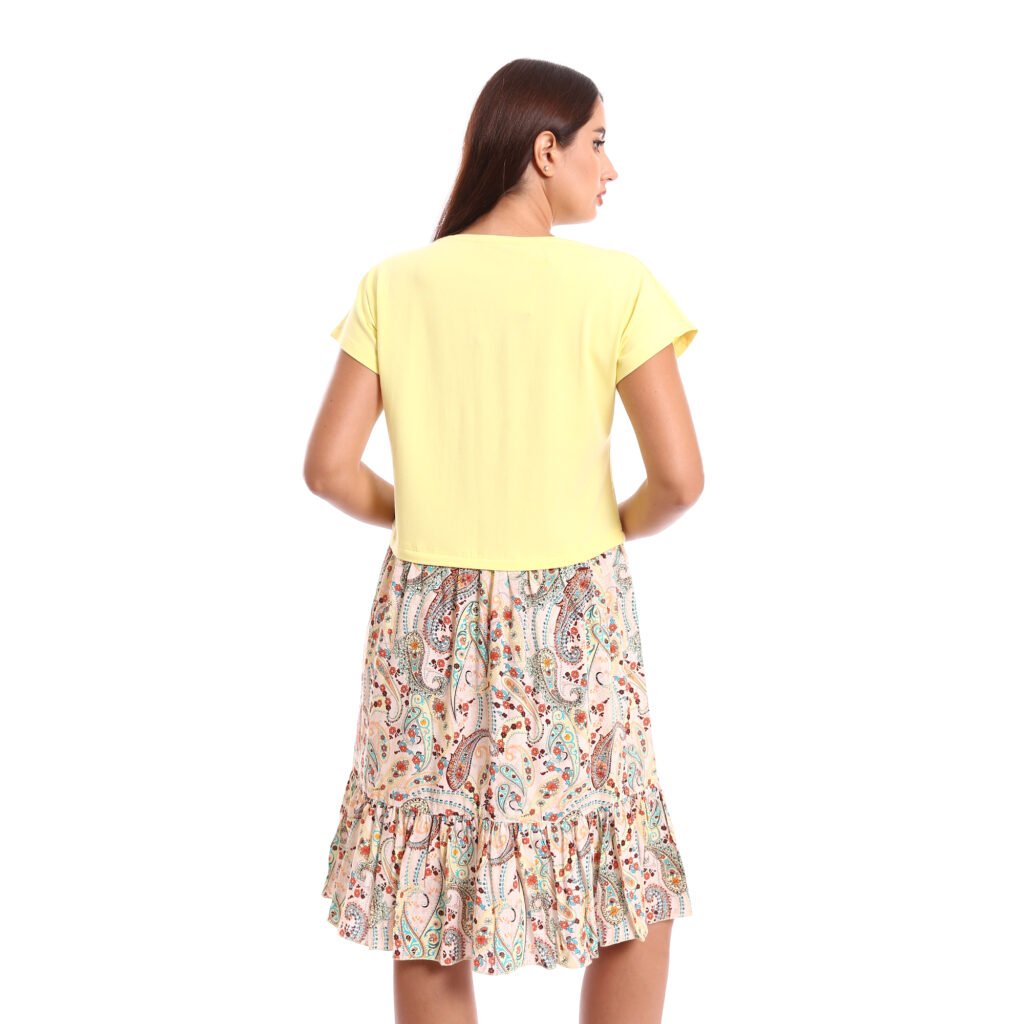 Boho dress T shirt body flowy skirt decorative crochet patch