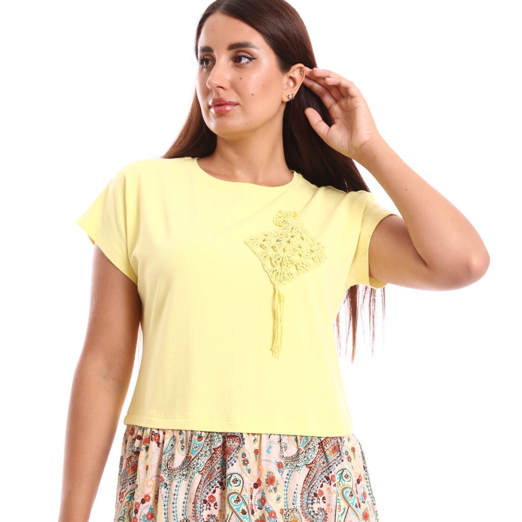 Boho dress T shirt body flowy skirt decorative crochet patch