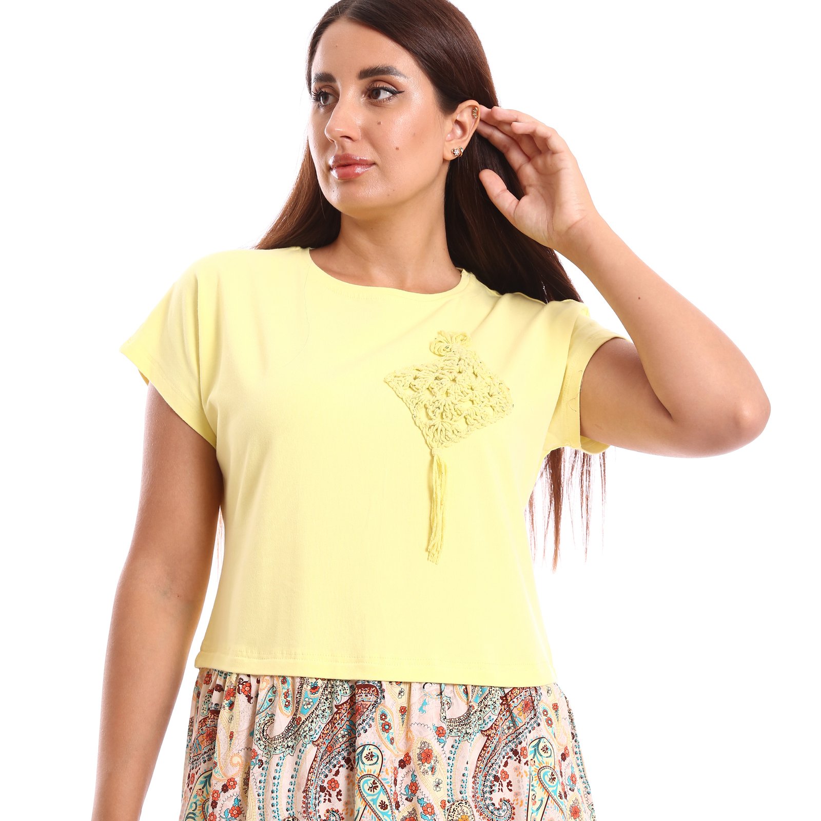 Boho dress T shirt body flowy skirt decorative crochet patch - Image 3