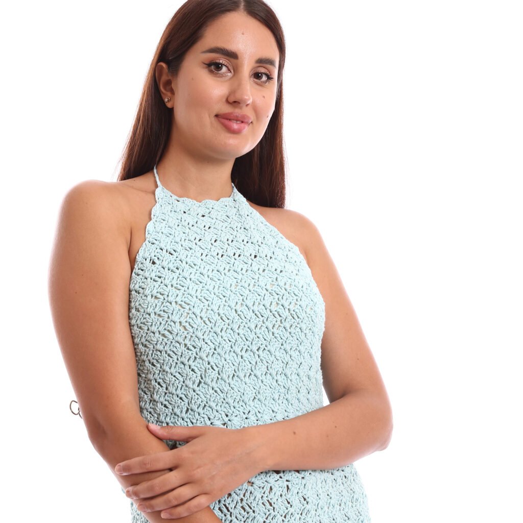 Elegant crochet beach  mini dress feminine look