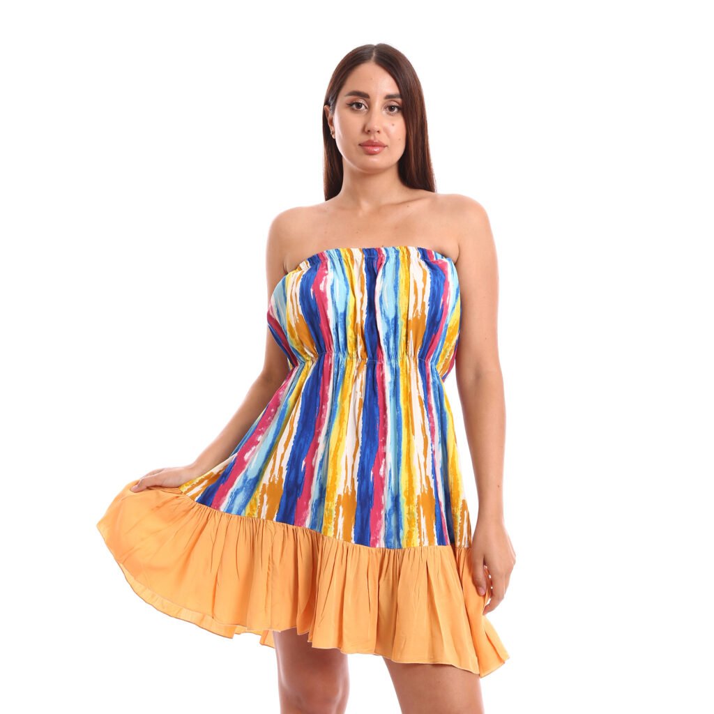 Off shoulder cotton mini Beach dress raffle hem
