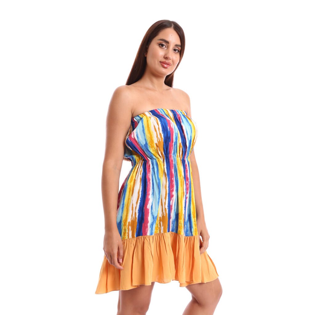 Off shoulder cotton mini Beach dress raffle hem