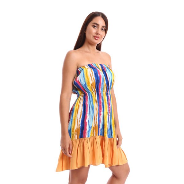 Off shoulder cotton mini Beach dress raffle hem