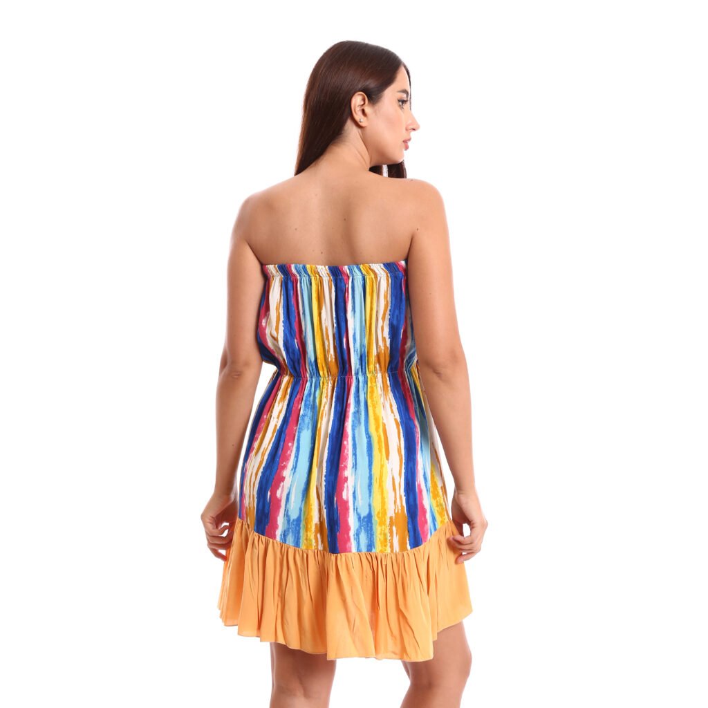 Off shoulder cotton mini Beach dress raffle hem