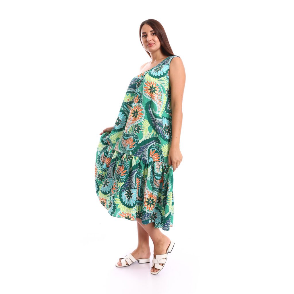 One shoulder comfy elegant midi Beach dress ruffle hem