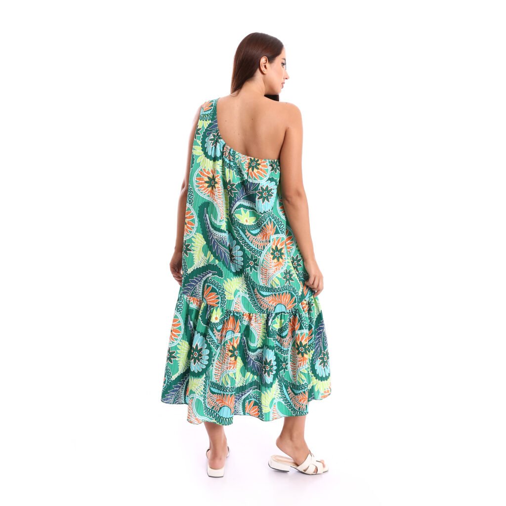 One shoulder comfy elegant midi Beach dress ruffle hem