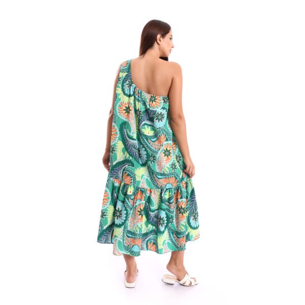 One shoulder comfy elegant midi Beach dress ruffle hem