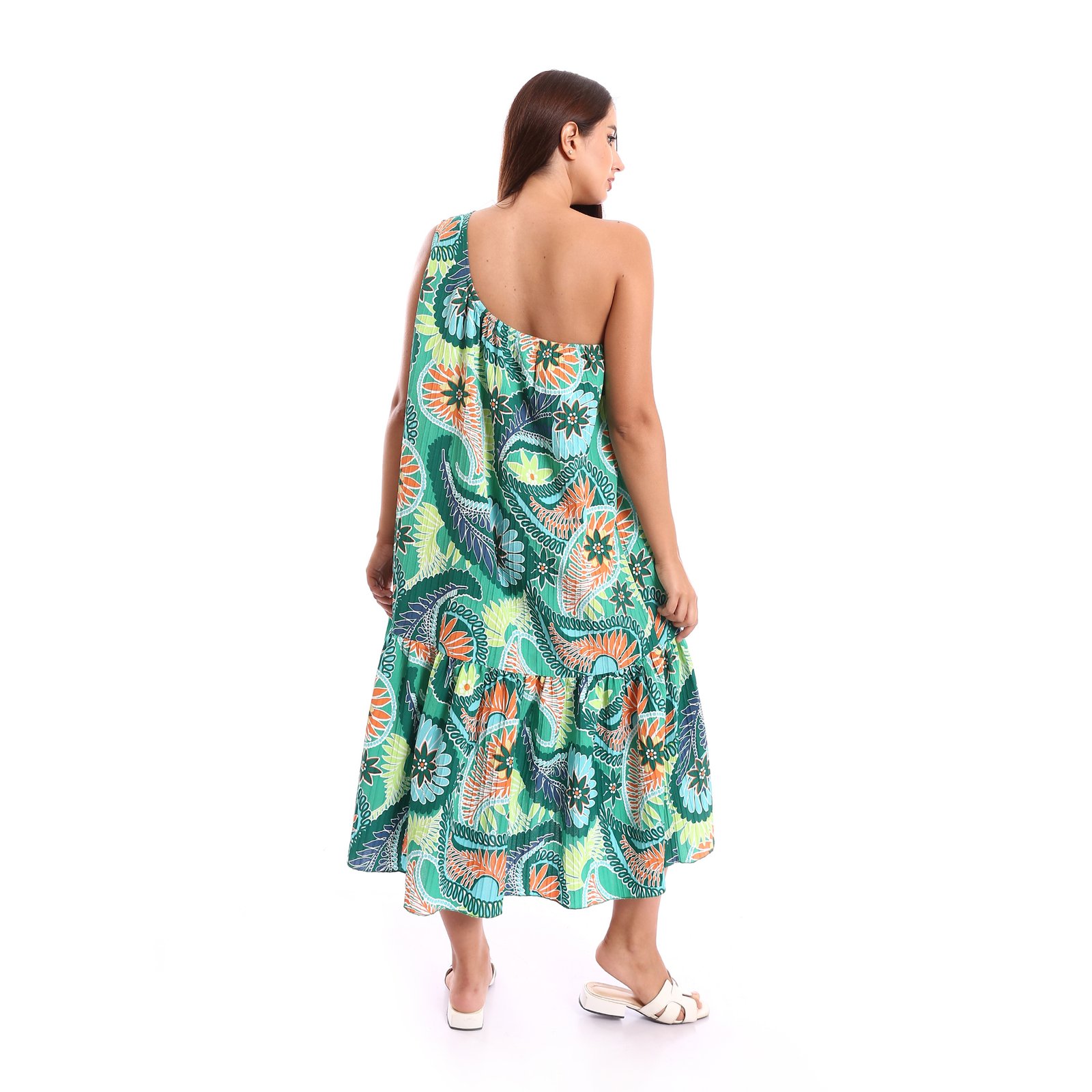 One shoulder comfy elegant midi Beach dress ruffle hem - Image 2