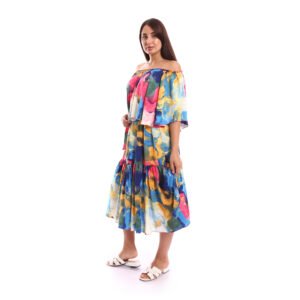 Off shoulder comfy elegant midi Beach dress ruffle hem - Image 4