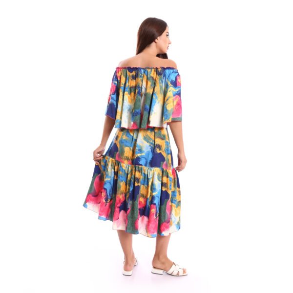 Off shoulder comfy elegant midi Beach dress ruffle hem